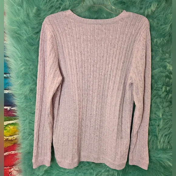 Croft and Barrow, Pink Purple Speckled Ribbed Long Sleeve Crew Neck Sweater L - Picture 3 of 7